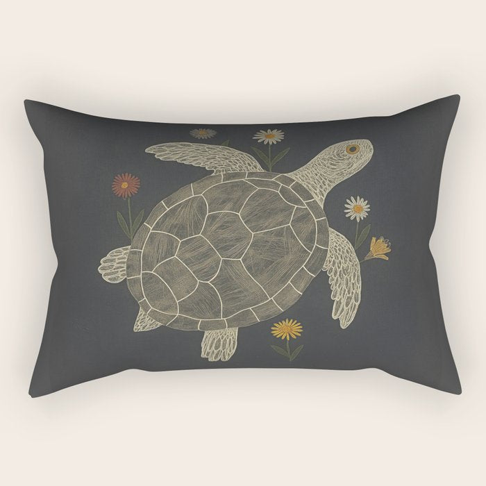 Turtle with Flowers Rectangular Pillow Gallery Image 1
