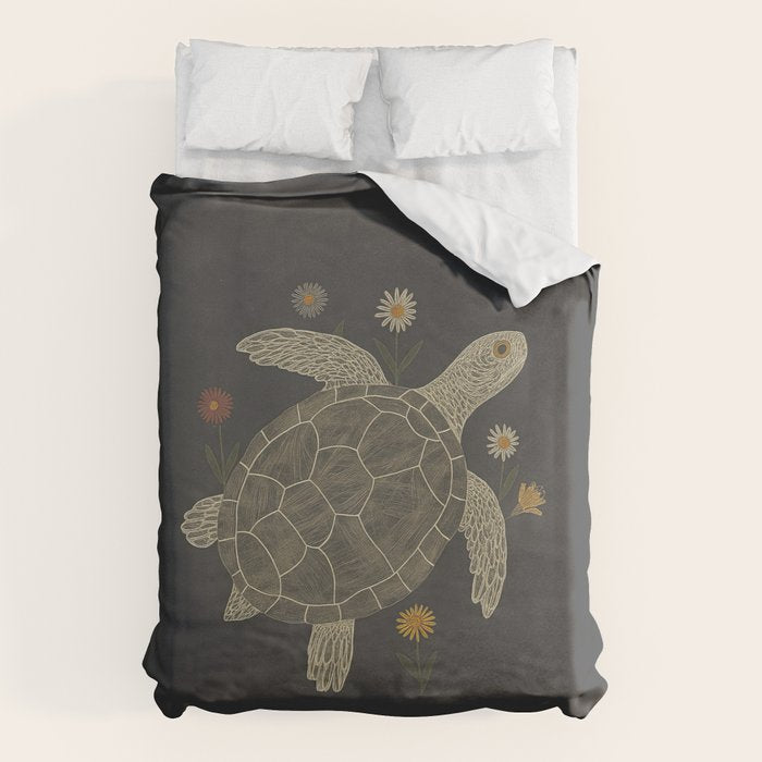 Turtle with Flowers Duvet Cover Gallery Image 1