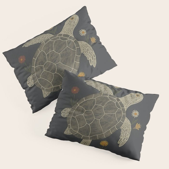 Turtle with Flowers Pillow Sham Gallery Image 1