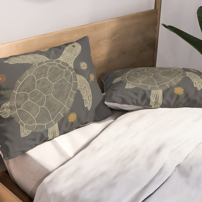 Turtle with Flowers Pillow Sham Gallery Image 2