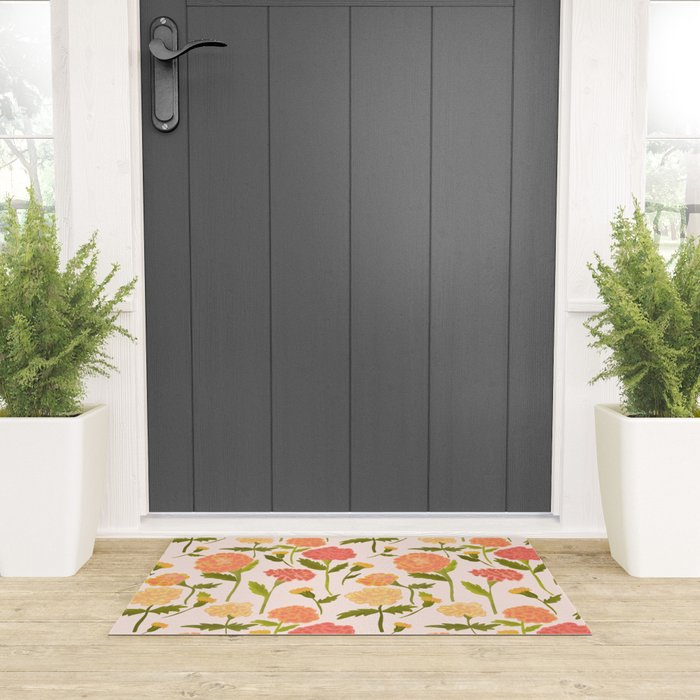 Marigold Dream / Warm Flower Pattern Welcome Mat Gallery Image 3