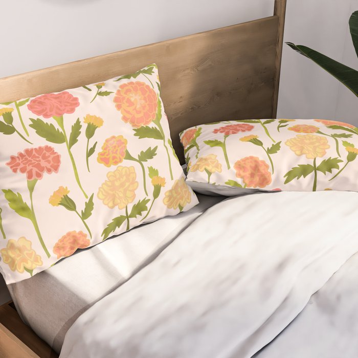 Marigold Dream / Warm Flower Pattern Pillow Sham Gallery Image 2