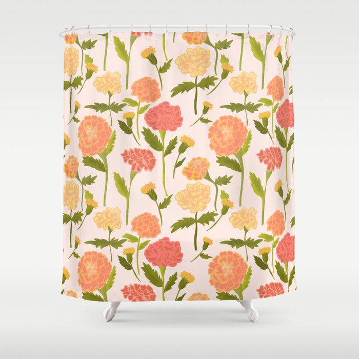 Marigold Dream / Warm Flower Pattern Shower Curtain Gallery Image 1