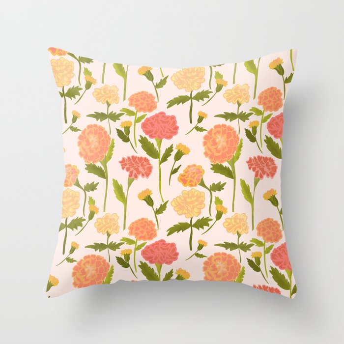 Marigold Dream / Warm Flower Pattern Throw Pillow Gallery Image 6