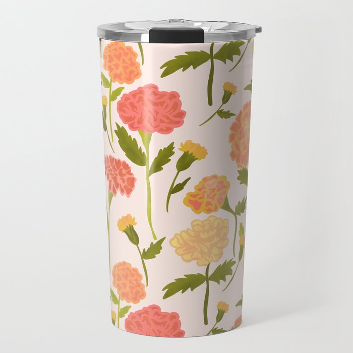 Marigold Dream / Warm Flower Pattern Travel Mug Gallery Image 1