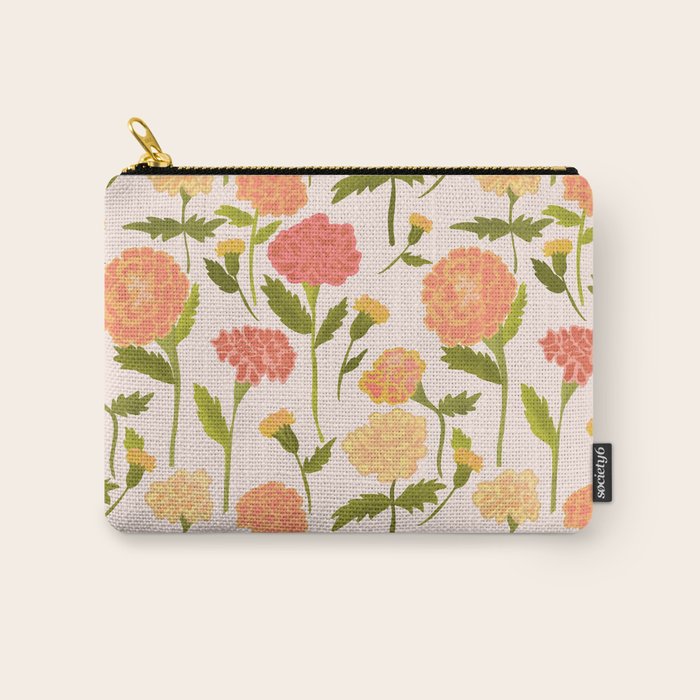 Marigold Dream / Warm Flower Pattern Carry All Pouch Gallery Image 1