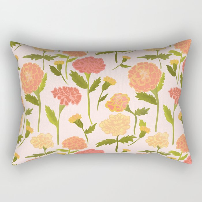 Marigold Dream / Warm Flower Pattern Rectangular Pillow Gallery Image 1