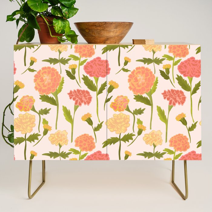 Marigold Dream / Warm Flower Pattern Credenza Gallery Image 1