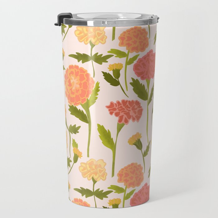 Marigold Dream / Warm Flower Pattern Travel Mug Gallery Image 3