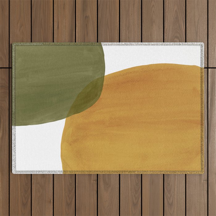 Olive green and mustard shapes Outdoor Rug Gallery Image 1