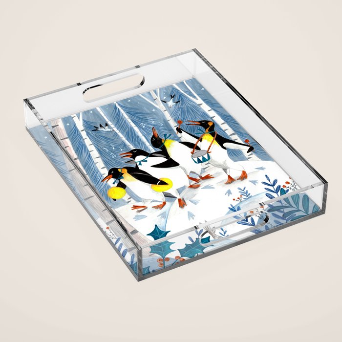 Penguin music festive holiday Acrylic Tray Gallery Image 1