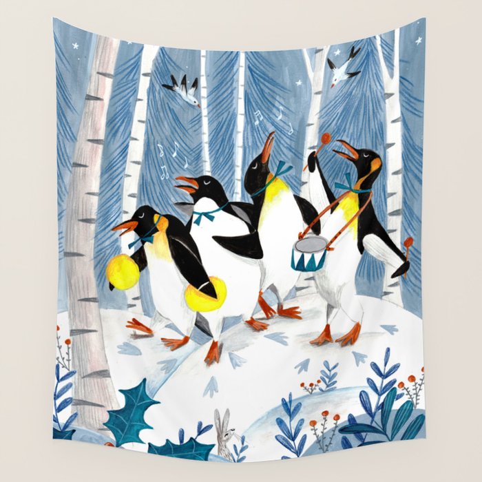 Penguin music festive holiday Wall Tapestry Gallery Image 4
