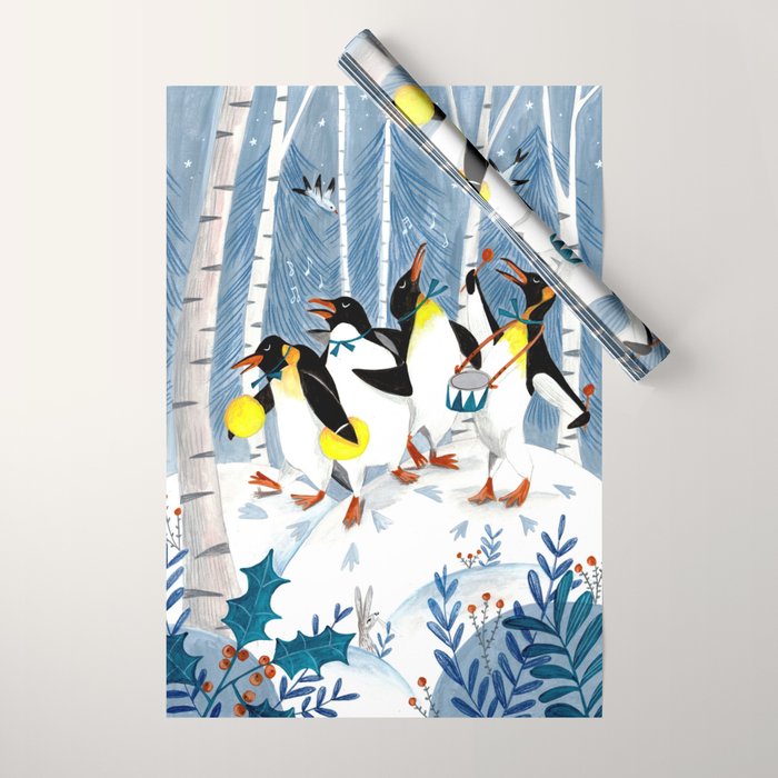 Penguin music festive holiday Wrapping Paper Gallery Image 1