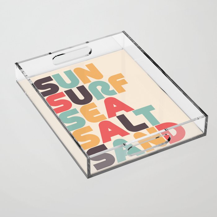 Sun Surf Sea Salt Sand Typography - Retro Rainbow Acrylic Tray Gallery Image 1