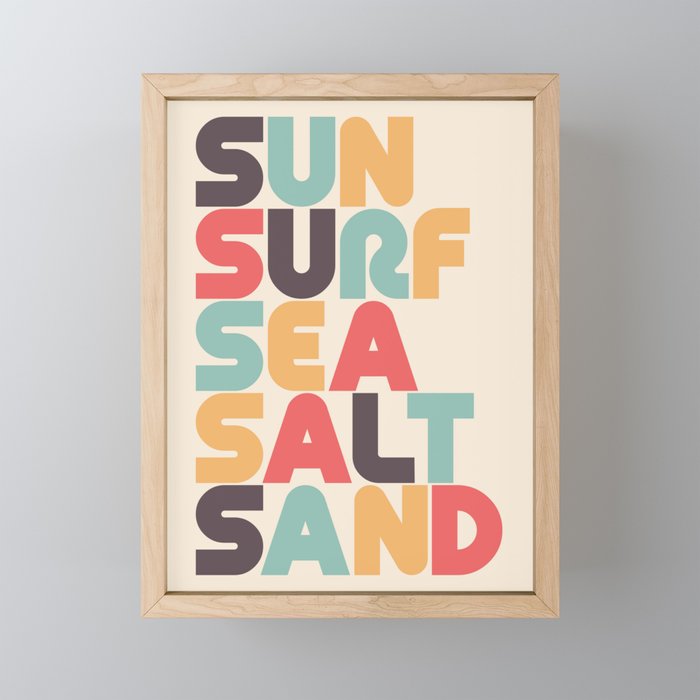 Sun Surf Sea Salt Sand Typography - Retro Rainbow Mini Art Print Gallery Image 1