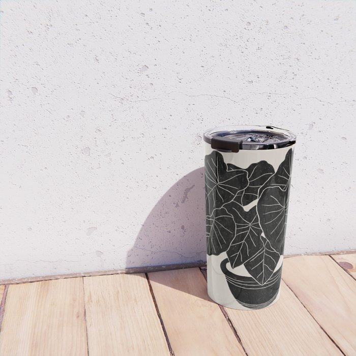 Black & White Plants / Elephant Ear Travel Mug Gallery Image 4