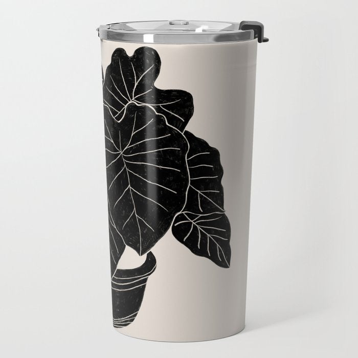 Black & White Plants / Elephant Ear Travel Mug Gallery Image 2
