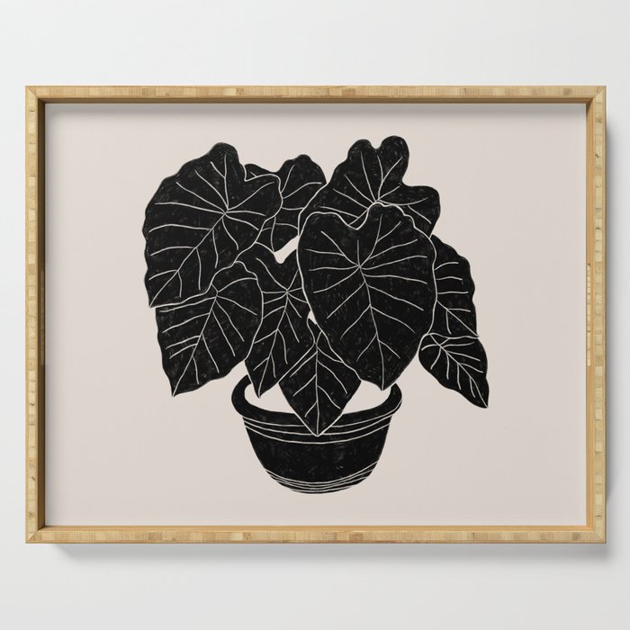 Black & White Plants / Elephant Ear Serving Tray Gallery Image 1