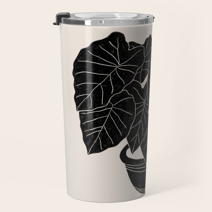 Black & White Plants / Elephant Ear Travel Mug Gallery Image 3