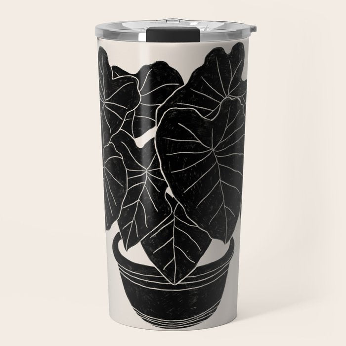 Black & White Plants / Elephant Ear Travel Mug Gallery Image 1