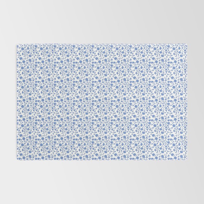 Small Trailing Block Print - Cobalt Blue White Rug Gallery Image 2