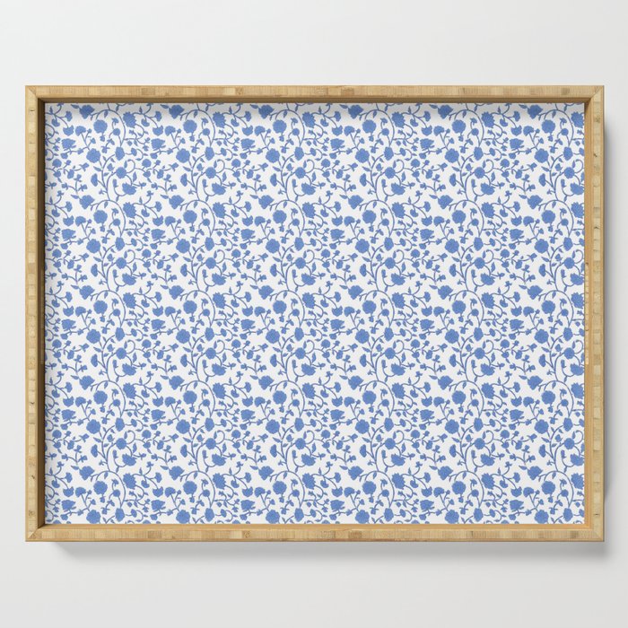 Small Trailing Block Print - Cobalt Blue White Serving Tray Gallery Image 1