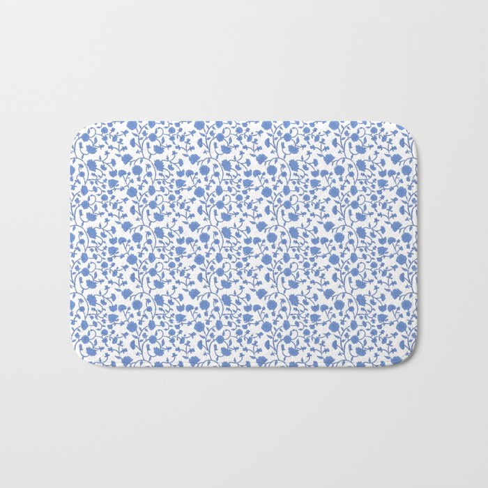 Small Trailing Block Print - Cobalt Blue White Bath Mat Gallery Image 1