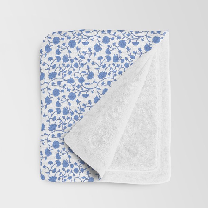 Small Trailing Block Print - Cobalt Blue White Throw Blanket Gallery Image 3