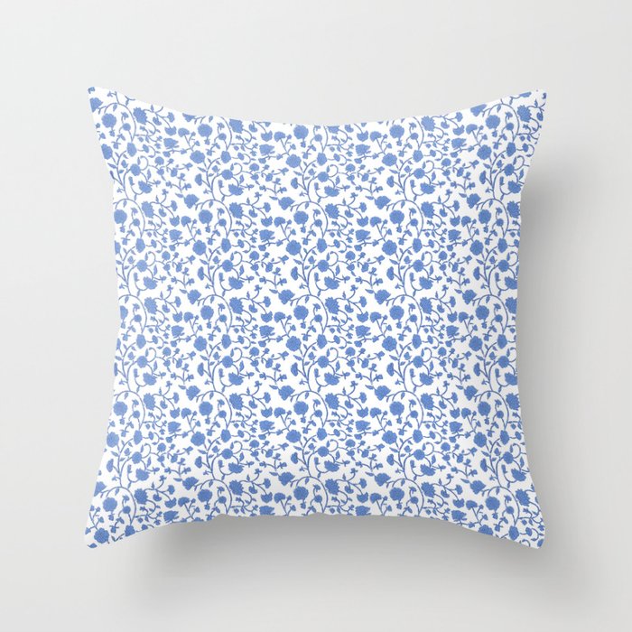 Small Trailing Block Print - Cobalt Blue White Throw Pillow Gallery Image 6