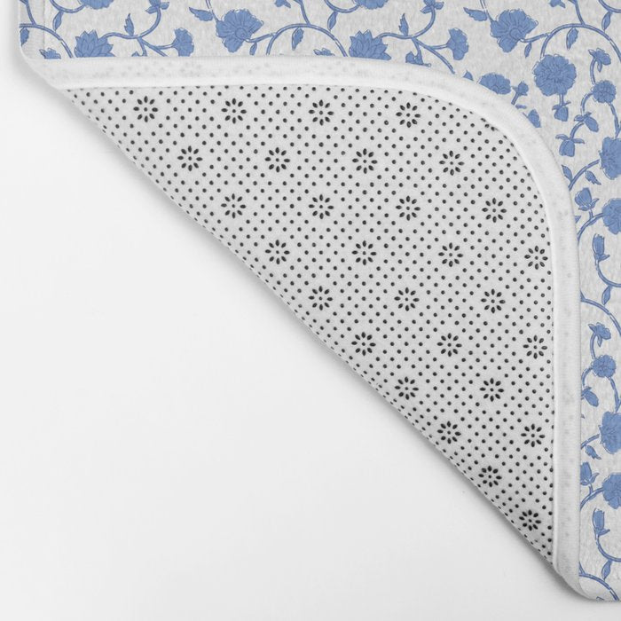 Small Trailing Block Print - Cobalt Blue White Bath Mat Gallery Image 2