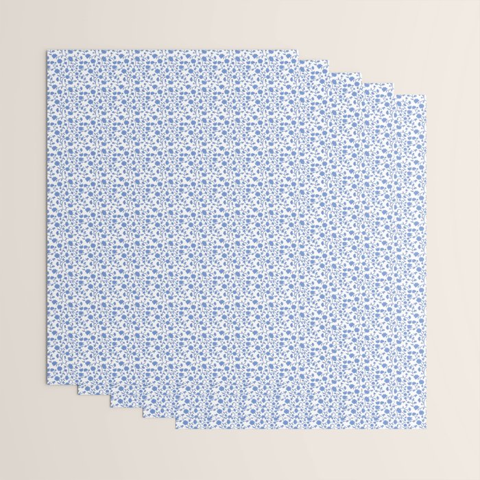 Small Trailing Block Print - Cobalt Blue White Wrapping Paper Gallery Image 3