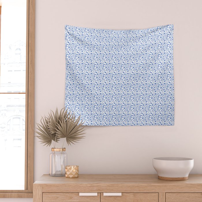 Small Trailing Block Print - Cobalt Blue White Wall Tapestry Gallery Image 2