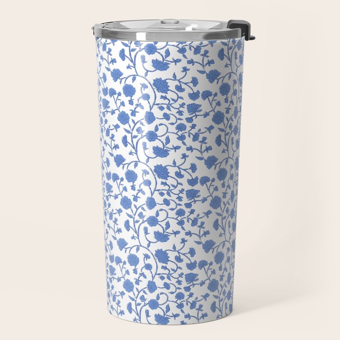 Small Trailing Block Print - Cobalt Blue White Travel Mug Gallery Image 2