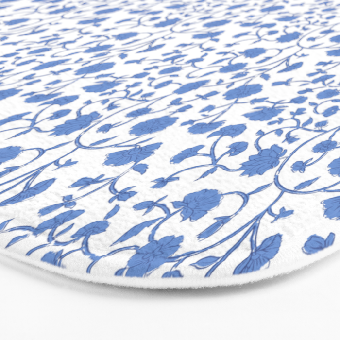 Small Trailing Block Print - Cobalt Blue White Bath Mat Gallery Image 3