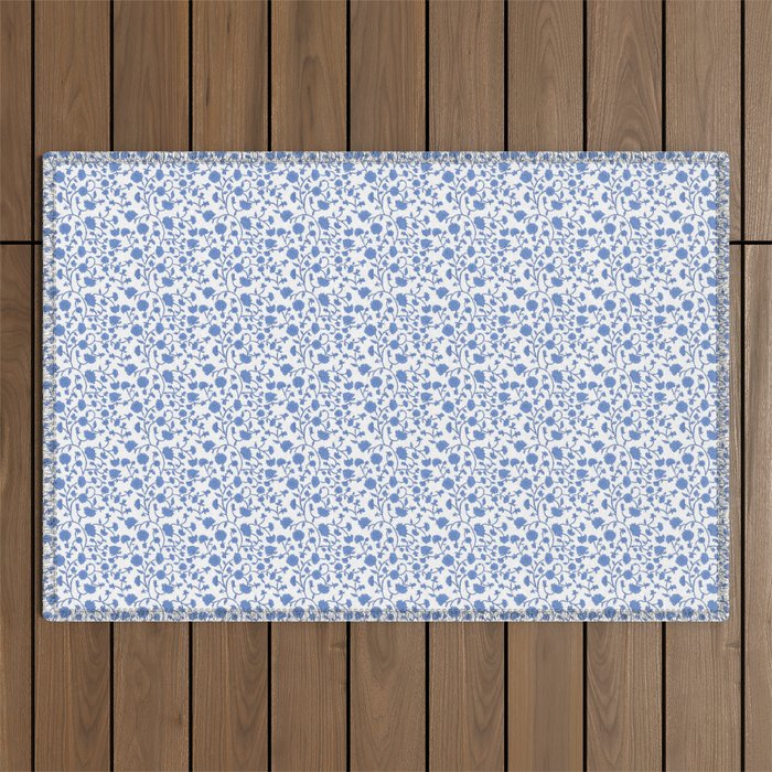 Small Trailing Block Print - Cobalt Blue White Outdoor Rug Gallery Image 1