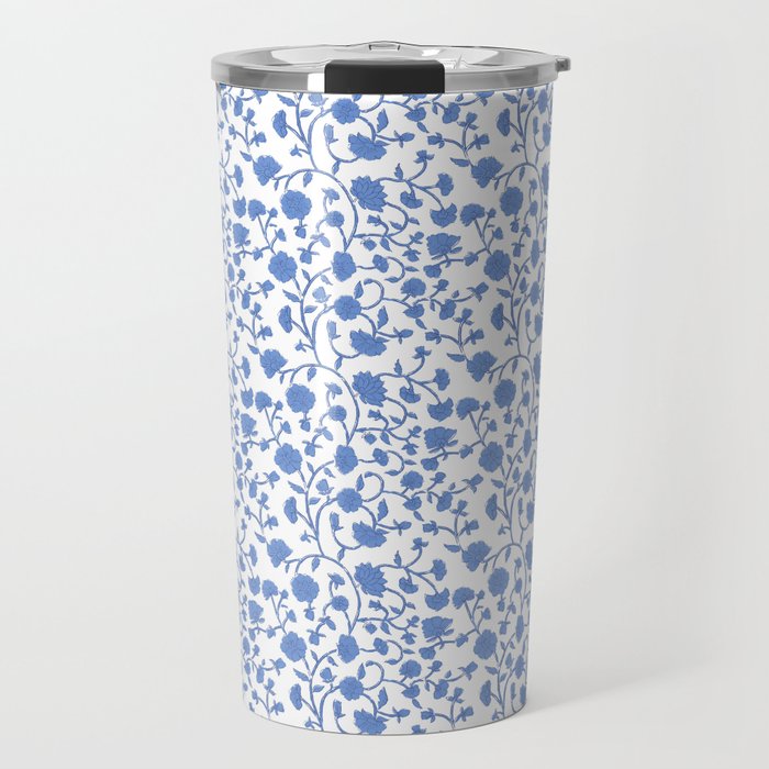 Small Trailing Block Print - Cobalt Blue White Travel Mug Gallery Image 1
