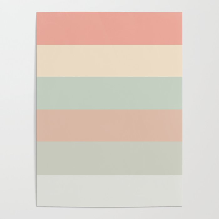 Soft Stripes Broad Stripe Pattern in Peachy Blush Pink, Cream, and Pale Celadon Aqua Mint Poster Gallery Image 4