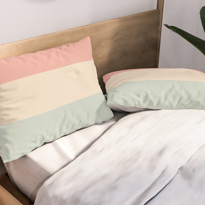 Soft Stripes Broad Stripe Pattern in Peachy Blush Pink, Cream, and Pale Celadon Aqua Mint Pillow Sham Gallery Image 2