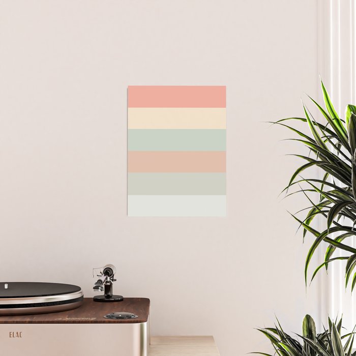 Soft Stripes Broad Stripe Pattern in Peachy Blush Pink, Cream, and Pale Celadon Aqua Mint Poster Gallery Image 2