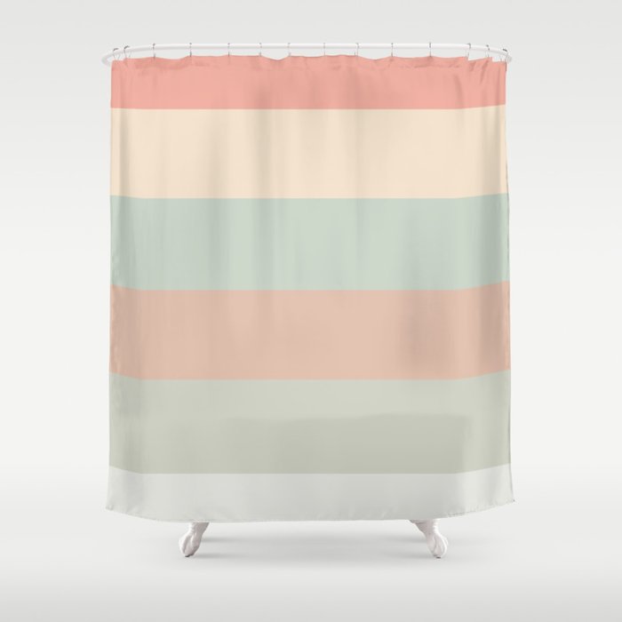 Soft Stripes Broad Stripe Pattern in Peachy Blush Pink, Cream, and Pale Celadon Aqua Mint Shower Curtain Gallery Image 1