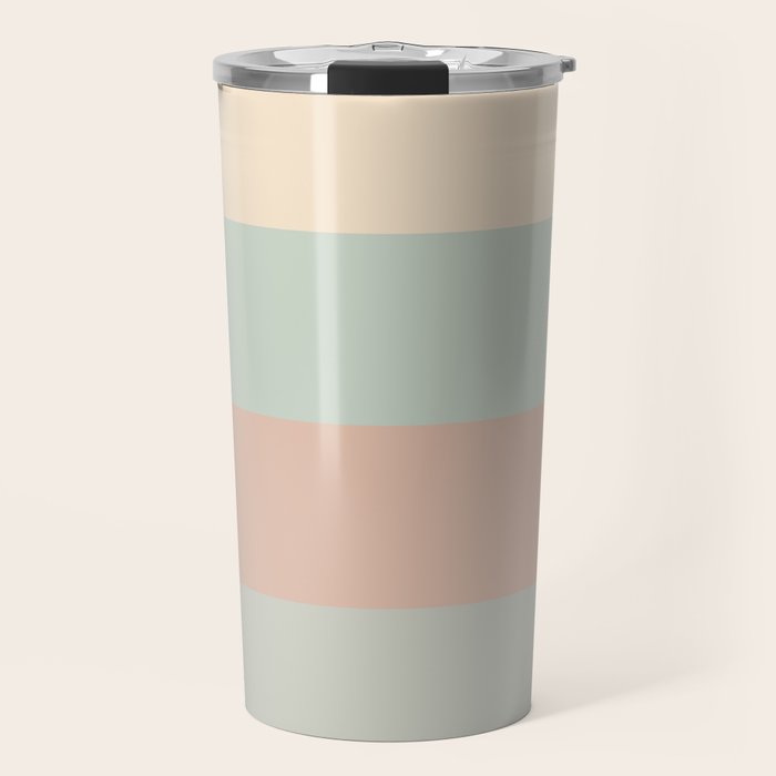 Soft Stripes Broad Stripe Pattern in Peachy Blush Pink, Cream, and Pale Celadon Aqua Mint Travel Mug Gallery Image 1