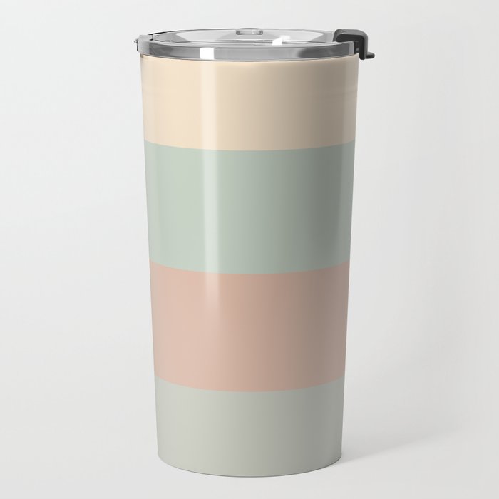 Soft Stripes Broad Stripe Pattern in Peachy Blush Pink, Cream, and Pale Celadon Aqua Mint Travel Mug Gallery Image 2