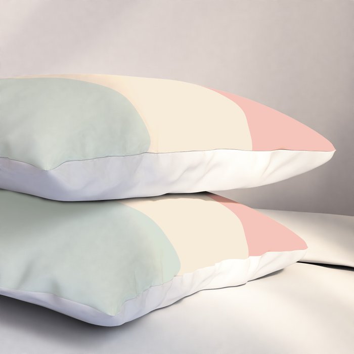 Soft Stripes Broad Stripe Pattern in Peachy Blush Pink, Cream, and Pale Celadon Aqua Mint Pillow Sham Gallery Image 3