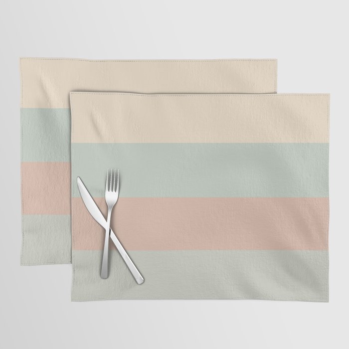 Soft Stripes Broad Stripe Pattern in Peachy Blush Pink, Cream, and Pale Celadon Aqua Mint Placemat Gallery Image 1