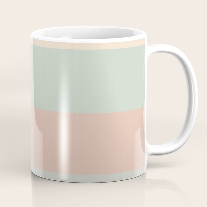 Soft Stripes Broad Stripe Pattern in Peachy Blush Pink, Cream, and Pale Celadon Aqua Mint Coffee Mug Gallery Image 1