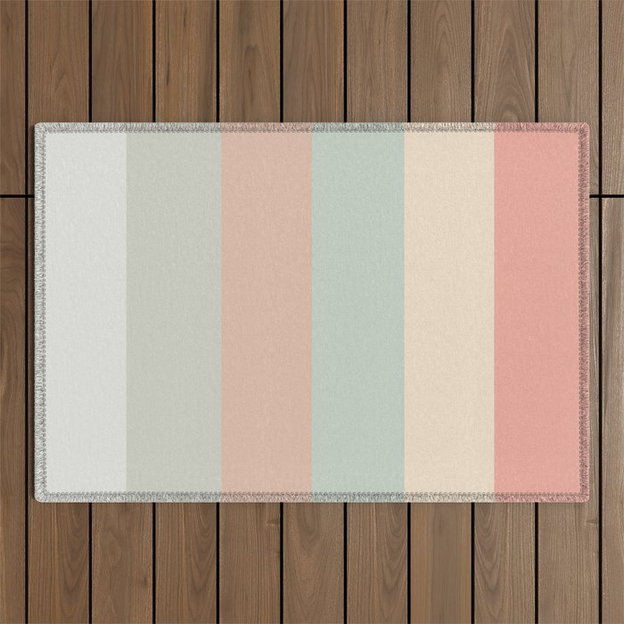 Soft Stripes Broad Stripe Pattern in Peachy Blush Pink, Cream, and Pale Celadon Aqua Mint Outdoor Rug Gallery Image 1