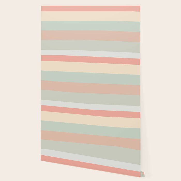 Soft Stripes Broad Stripe Pattern in Peachy Blush Pink, Cream, and Pale Celadon Aqua Mint Wallpaper Gallery Image 2