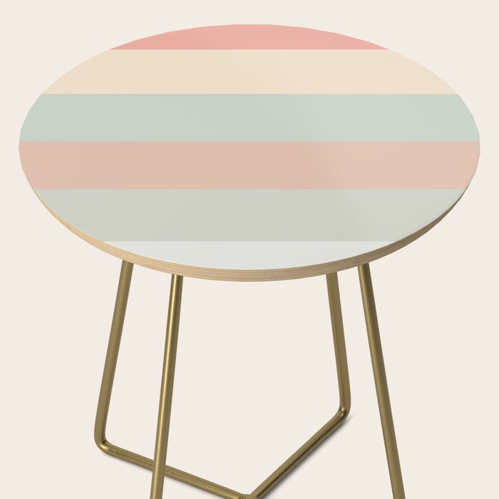 Soft Stripes Broad Stripe Pattern in Peachy Blush Pink, Cream, and Pale Celadon Aqua Mint Side Table Gallery Image 2