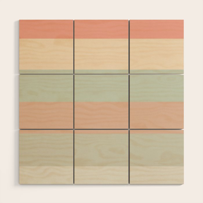 Soft Stripes Broad Stripe Pattern in Peachy Blush Pink, Cream, and Pale Celadon Aqua Mint Wood Wall Art Gallery Image 1