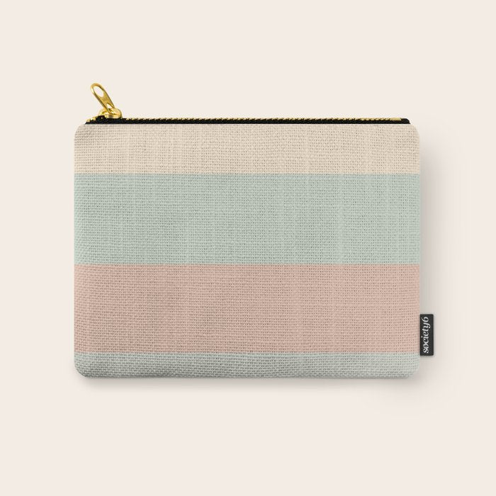 Soft Stripes Broad Stripe Pattern in Peachy Blush Pink, Cream, and Pale Celadon Aqua Mint Carry All Pouch Gallery Image 1